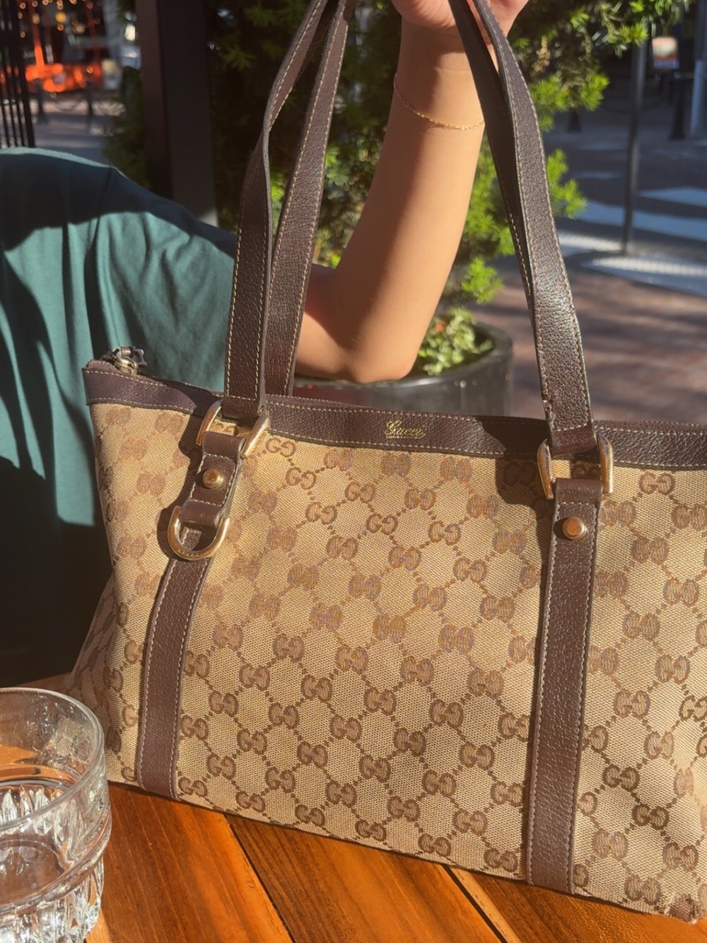 Gucci Brown & Beige GG Canvas Tote with Dark Brown Trim